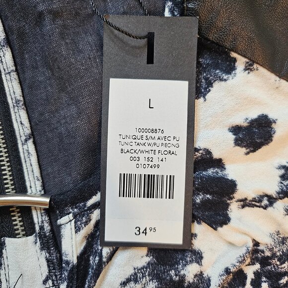 Dynamite Pieced Tunic Tank Black & White Floral - Size L - Picture 5 of 7